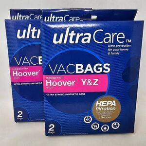 4 ULTRA CARE VACBAGS FOR HOOVER VACUUM Y & Z UPRIGHTS HEPA FILTRATION NEW